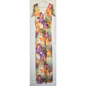 NWT Donna Ricco Tropical Print Floral Maxi Dress Plus Size 16 V-Neck Sleeveless